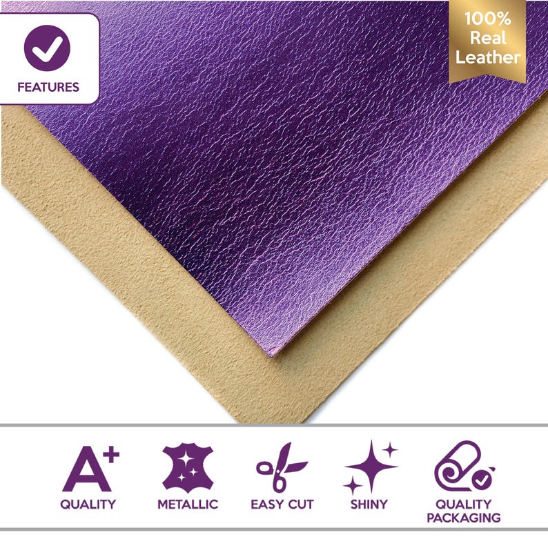 Folha de couro metálico ROXO genuíno 6x6 / 8x10 / 12x12 / 12x18 / 18x24 Retalhos de pele de cordeiro revestida com folha refletora 2oz/0,8 mm Pele metálica VIOLA 705 imagem 2