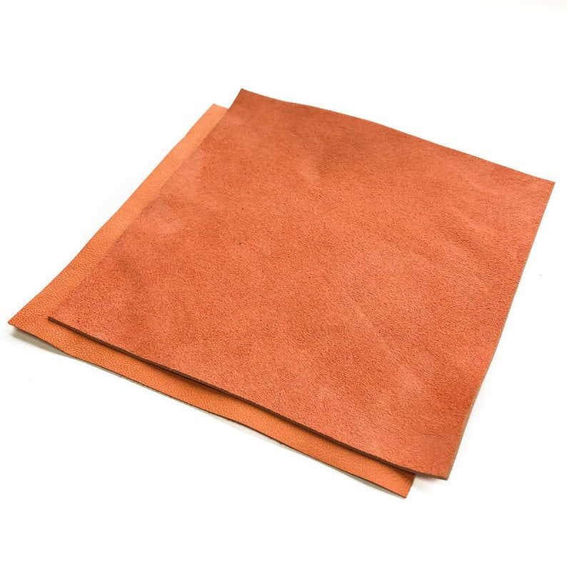 Orange Suede Leather 6x6in15x15cm Sheets Summer Color Soft Velour Scraps Genuine Earring Leather Pieces Langoustino 915 1.2mm 3 oz