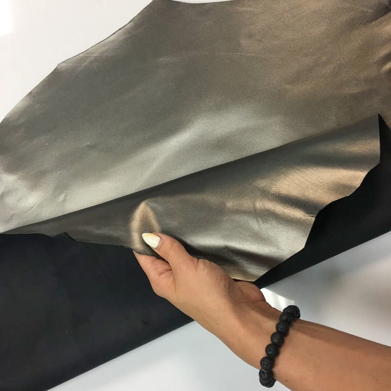 Silver leather fabric shiny metallic skin real leather DARK Etsy