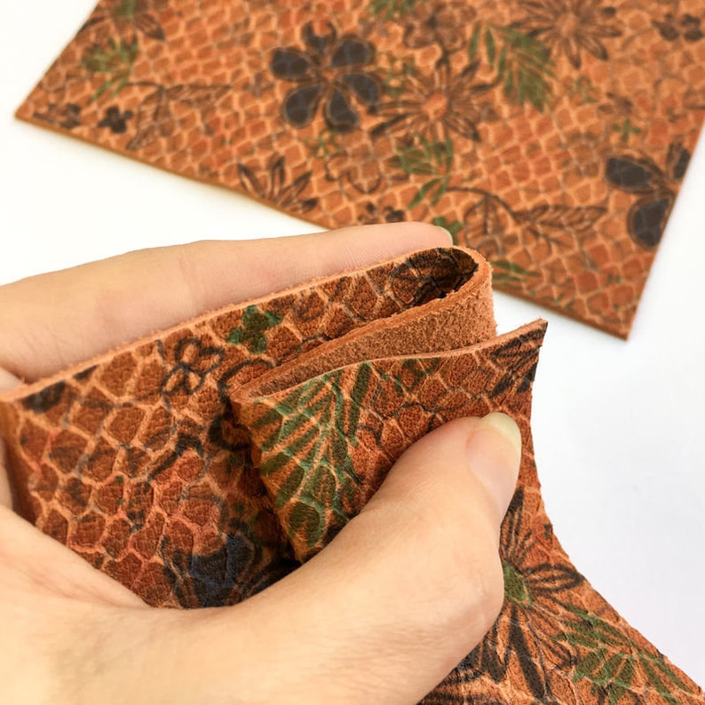 ORANGE Leather 6x6in/15x15cm Flower Print Leather Sheet Etsy