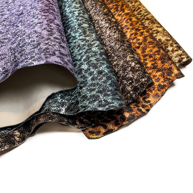 Textured Leopard Print Leather Hides// Genuine Lambskin Leather Hides //Choose Your Color //CRUNCHY LEOPARD MIX 1.0 mm / 2.5 oz image 3