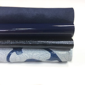 BLUE TILES leather set Blue 5x5 inch sheets Blue patent Blue suede Leather print Leather sheets DIY scrap packs Blue pre cut sheet set