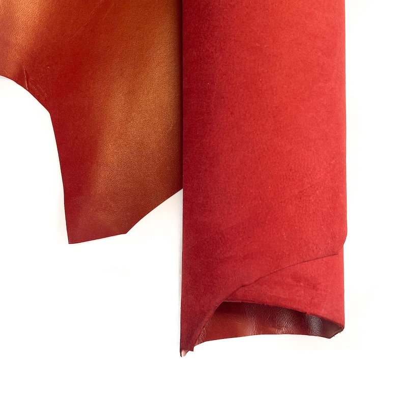 Dark RED Leather Material Pieces Genuine Sheepskin Hides 3 - 5 sqft // 0.28 - 0.5 m2 Thick Italian Leather 0.9mm/2.25oz RED PEAR 223 image 8