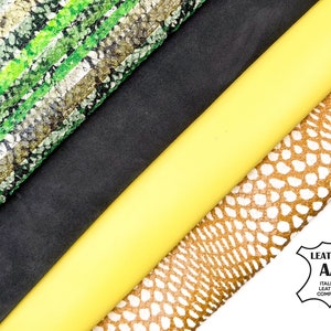 Geel Lambskin Green Laser Snakeskin Grey Suede Italiaanse lederen bundel van 4 huiden / / 3,5-4 sqft / / 2-2.75oz / GRATIS Express Levering Inbegrepen