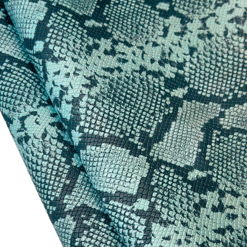 Turquoise Snake Patterned Turquoise Snake Print Lambskin Leather 5, 6, 7 Sqft Real Animal Hide ...
