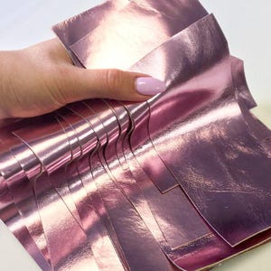 Metallic Pink Leather Scraps, Pink Rose Lambskin Pieces for Crafts , Shiny Fabric, Real Animal Remnants for Earrings 0.6-0.8 mm // 2-2.5oz