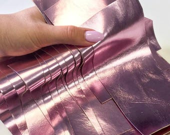 Metallic Pink Leather Scraps, Pink Rose Lambskin Pieces for Crafts , Shiny Fabric, Real Animal Remnants for Earrings 0.6-0.8 mm // 2-2.5oz