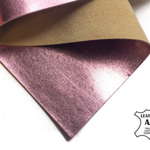Rozenkwarts metallic Italiaans leervel 0,8 mm (2oz) - glanzend blush-lamsleer - verschillende maten beschikbaar - knutselbenodigdheden