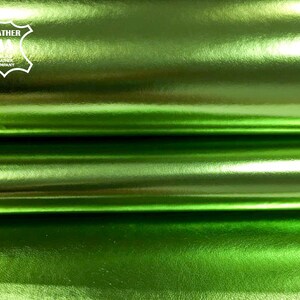 GREEN Metallic fabric // Genuine Sheep Leather Hides //Natural leather pieces //Glossy green lambskin// VERDE, 699 0.6-1.2mm/1.5-3 oz