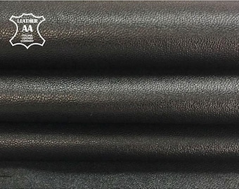 ブラックレザー テクスチャードラムスキン 4～6平方フィートピース ラムスキンハイド ダックスキン 809、2.5オンス 本革シート ブラックレザー縫製 1 mm/2.5オンス