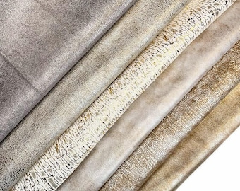 Shiny Silver Gold Leather // Genuine Metallic Sheepskin// Crunchy Textured Lambskin Fabric// SILVER MAGIC MIX 1347, 0.7 - 0.8 mm/1.75 - 2 oz