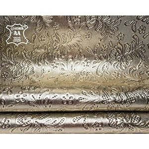 Light Gold Patent Leather // Flower Print Hides // Shiny Genuine Sheepskin Pieces // Sewing Material // Jewellery Supplies // 1012, 0.6mm