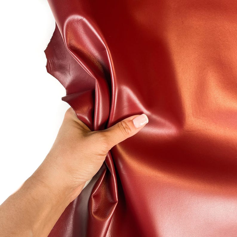 Dark RED Leather Material Pieces Genuine Sheepskin Hides 3 - 5 sqft // 0.28 - 0.5 m2 Thick Italian Leather 0.9mm/2.25oz RED PEAR 223 image 6