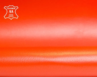 Bright ORANGE Leather // Genuine Lambskin Leather //Real Animal Skin hides// Natural leather for sewing// ORANGE SATIN, 570, 0.9 mm/ 2.25 oz