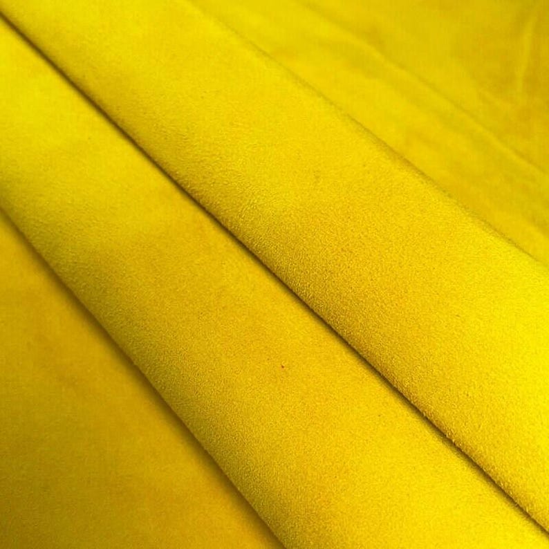 Bright Yellow Suede Leather // 4 sqft // Soft Velour Material For Sewing // Lemon Curry, 1171, 0.9mm/2.25oz image 3
