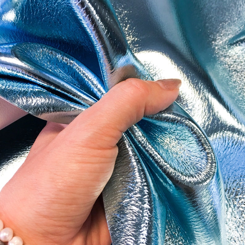 Light Blue leather hides //Topaz Metallic 3 sqft // Real Animal Leather Pieces// DOUBLE SIDED TOPAZ 805, 0.8mm/2 oz image 4