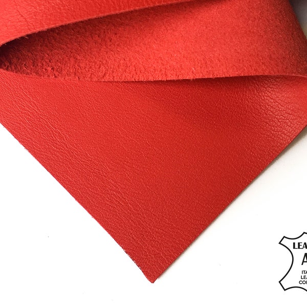 Bright RED Genuine Leather Sheet 6x6 / 8x10 / 12x12 / 12x18 / 18x24 / 2oz/0.8mm / Thin Scraps For Crafting // Earring Leather // MARS RED 26