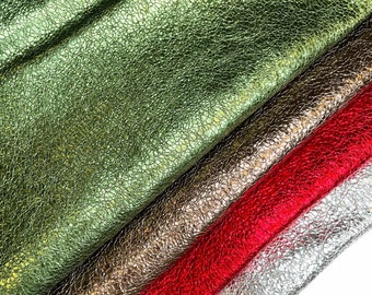 Shiny Christmas Leather Hides //Genuine Leather With Metallic Foil // GREEN color // 4 - 6 sqft //CRUNCHY CHRISTMAS 1270, 0.9mm