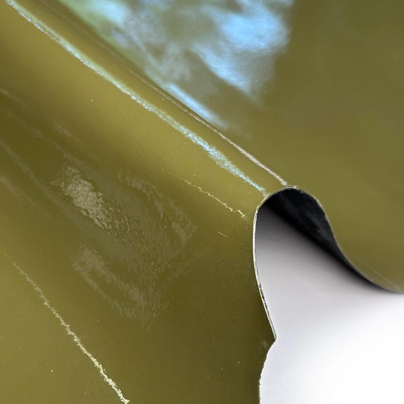 Shiny Green Patent Lambskin Leather 4, 5, 6 sqft (0.36-0.66m2) Italian Hides Lacquer Finish 0.8mm//2oz Khaki Patent 1625 image 8