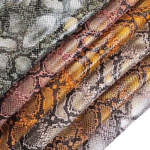 Colorful Snakeskin Print Leather// Orange Brown Lambskin with Reptile Print //Green Snake//SPRING SNAKE MIX, 1336 , 0.7 -1.2 mm/ 1.75 - 3 oz