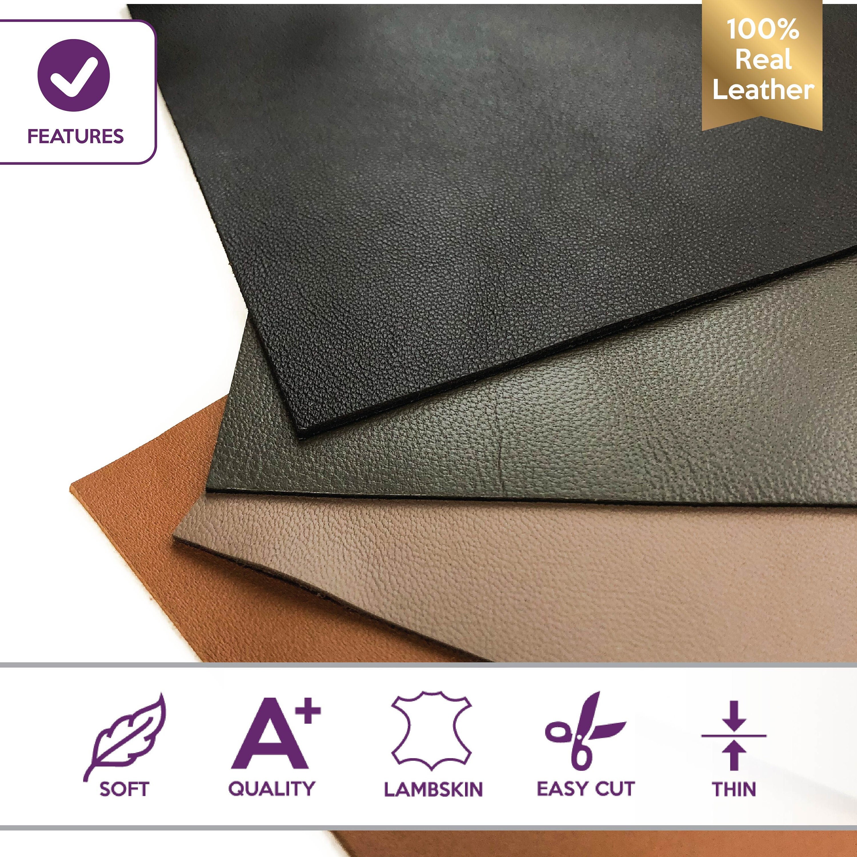 LeatherAA Italian Leather Company Brown Leather Hide Leather Sheets: 4 Brown Scrap Leather Pieces Leather Sheets for Craft 5x5In/ 12x12cm
