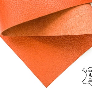 Orange Textured Leather Sheet 6x6 / 8x10 / 12x12 / 12x18 / 18x24 Genuine Pliable Pebbled Italian Skin Scraps JAFFA ORANGE 866 1.0mm / 2.5oz