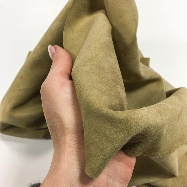 BEIGE Green Suede Leather// Genuine Sheep sheets for sewing //Velour leather hides //Natural Leather material //LARK 702, 0.6 mm/1.5 oz image 2