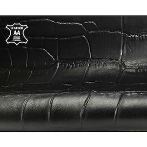 BLACK Alligator Print Leather //Super Thin Sheepskin Pieces// Lightweight Leather Embossed Crocodile Print //TAP CROCODILE, 1323, 0.4 mm