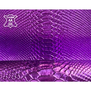 Schlangenhaut Lederprägung Lila Metallic // Echtes Tierleder zum Nähen //Glänzendes meallic Schaffell// VIOLA SCHLANGE 1232, 0.5 mm
