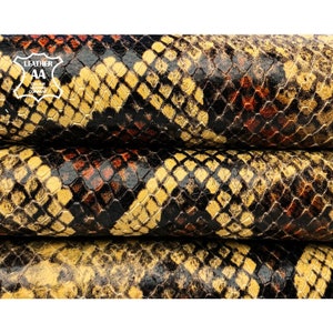 Colorful Snake Print Leather Hide / Genuine Lambskin Leather Pieces / Textured Fabric / Shiny DIY / Colorado Snake 963,1.2mm/3 oz