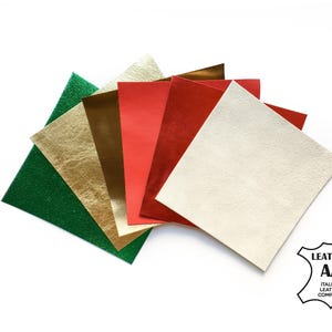 NEW Xmas theme leather sheets Real leather pieces for DIY Christmas theme fabric Real leather material Shiny leather pieces for handcrafting image 1