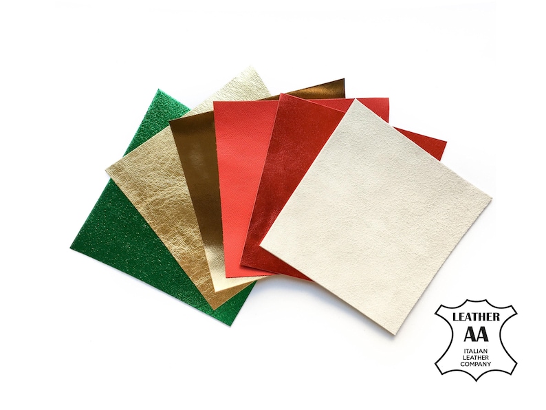 NEW Xmas theme leather sheets Real leather pieces for DIY Christmas theme fabric Real leather material Shiny leather pieces for handcrafting image 1