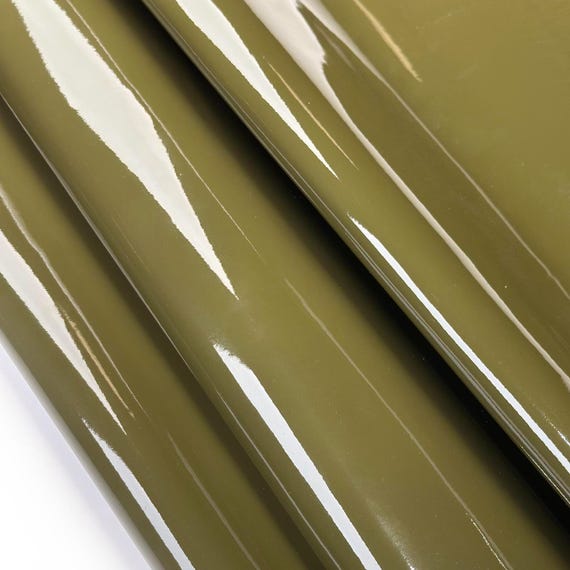 Shiny Green Patent Lambskin Leather 4, 5, 6 sqft (0.36-0.66m2) Italian Hides Lacquer Finish 0.8mm//2oz Khaki Patent 1625