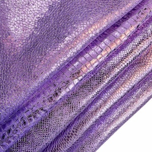 Purple Metallic Animal Print Leather //Genuine Lambskin Hides// Choose your style// METALLIC LAVENDER MIX, 1334 , 0.9 -1.2 mm/ 2.25 -  3 oz