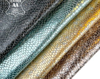 Metallic Sparkle Reptile Embossed Leather 4 - 5 sqft // 0.38 -0.5m2 Mix Gold, Turquoise, Black, Brown 0.8-1.1mm/2-2.75oz REPTILE MIX 1510