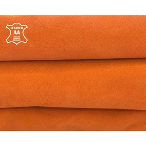 Orange Suede Leather Pieces || Summer Color Velour || Soft Lambskin Hides || Genuine Leather For Sewing || Dusty Orange 911 0.6 mm / 1.5 oz