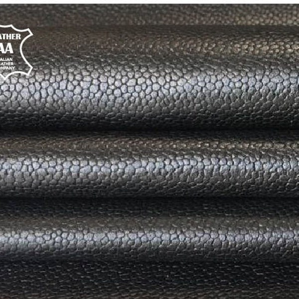 Textured BLACK leather sheets // Real pebbled leather fabric// Genuine leather hides for sewing //BUMPY BLACK 846, 2oz/ 0.8 mm