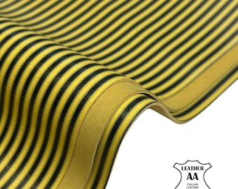 Yellow Black Striped Lambskin Leather Sheet Optical Stripe Pattern 8x10 / 12x12 / 12x18 Inches 0.9-1mm//2.25-2.5oz