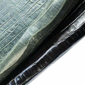 Shiny Black Crocodile // Genuine Black Leather Mixed With Green Hue // Crocodile Print Hides // Pirate Black Crocodile 918 0.8mm / 2 oz image 8