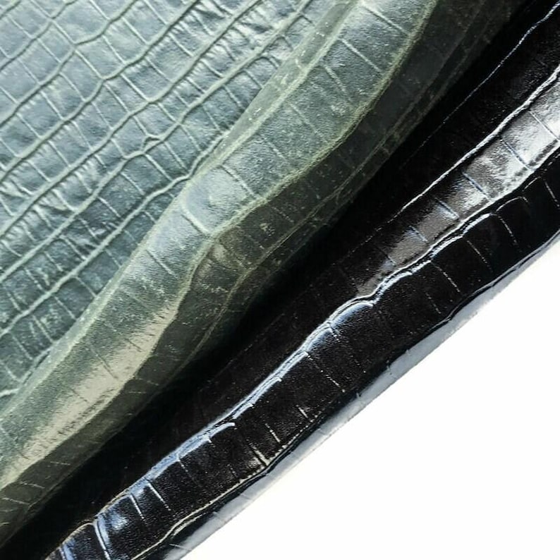 Shiny Black Crocodile // Genuine Black Leather Mixed With Green Hue // Crocodile Print Hides // Pirate Black Crocodile 918 0.8mm / 2 oz image 8