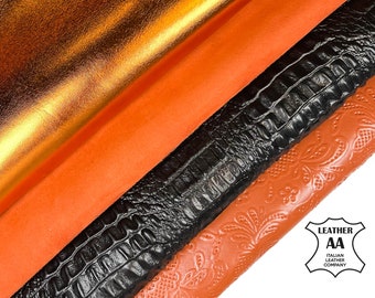 Halloween Theme Real Lambskin Leather Bundle of 4 Italian Skins // Italian Embossed Metallic Leather // FREE Express Delivery Included