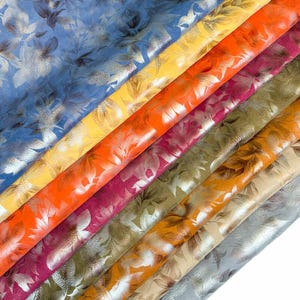 Pelle con fiori colorati // Materiale in morbida pelle di agnello // Pelle con stampa floreale // Scegli il tuo colore // FIORI DI PRIMAVERA 1258, 2,25 - 2,5 oz