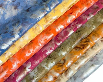 Colorful Flower Leather //Soft Lambskin Material // Leather Hides With Flower Print// Choose your color// SPRING FLOWERS 1258, 2.25 - 2.5 oz