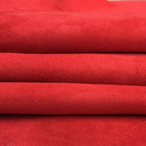 Red Suede Lambskin Hides 4 sqft Real Animal Leather Soft And Thin Velour Pieces Beautiful Italian Fabric 0.6mm/2.25oz TRUE RED 489