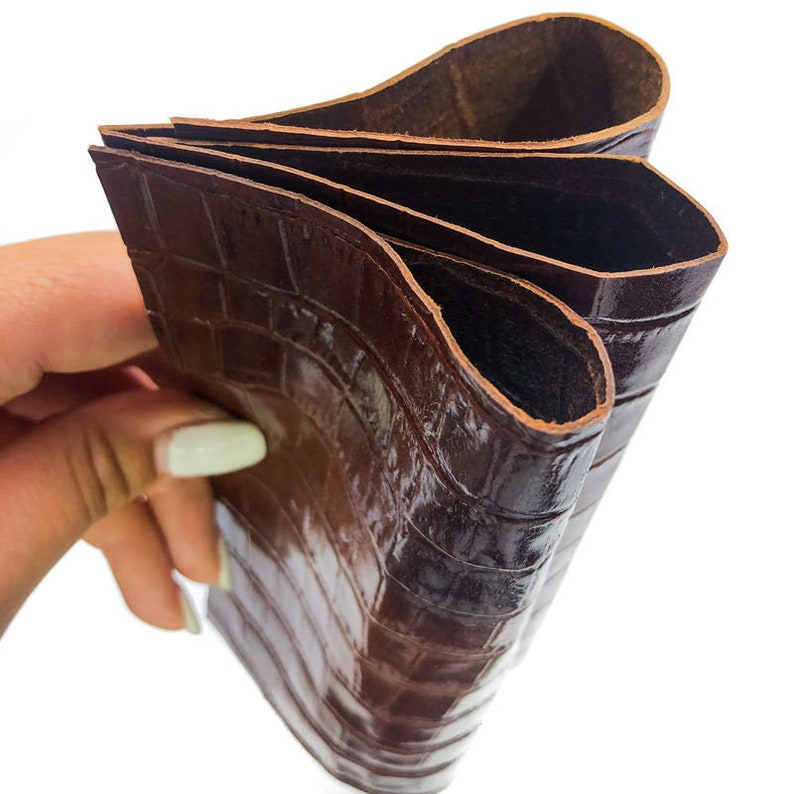 Chocolate Brown Crocodile Leather Sheet 12x12in30x30cm Genuine Shiny Leather BROWN CROCODILE 914 2oz0.8mm