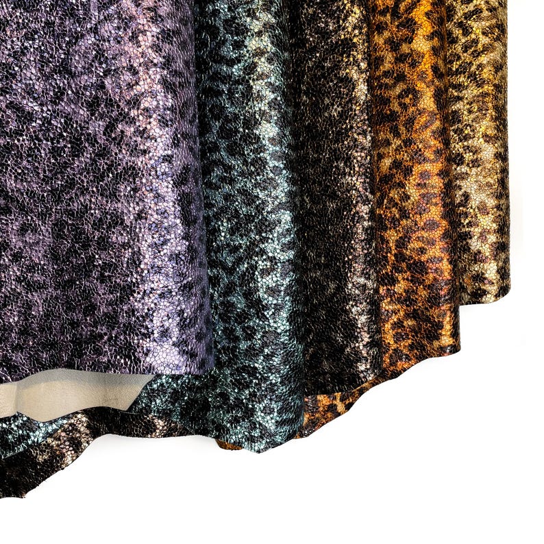 Textured Leopard Print Leather Hides// Genuine Lambskin Leather Hides //Choose Your Color //CRUNCHY LEOPARD MIX 1.0 mm / 2.5 oz image 2