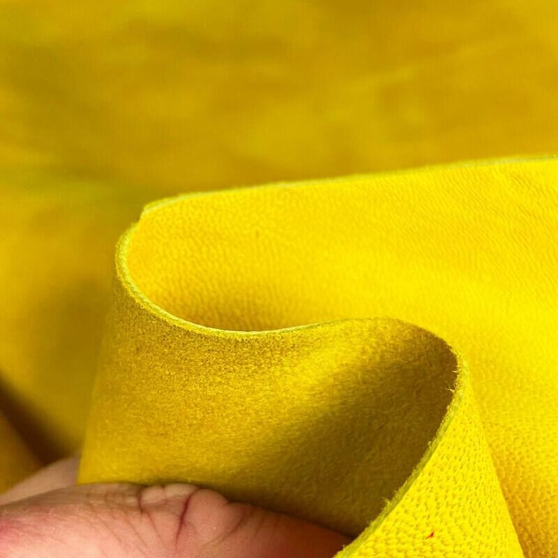 Bright Yellow Suede Leather // 4 sqft // Soft Velour Material For Sewing // Lemon Curry, 1171, 0.9mm/2.25oz image 4