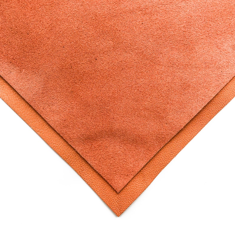 Orange Suede Leather 6x6in15x15cm Sheets Summer Color Soft Velour Scraps Genuine Earring Leather Pieces Langoustino 915 1.2mm 3 oz