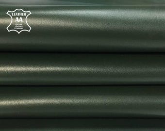 Dark GREEN Lambskin Leather Pieces 4, 5, 6 sqft (0.36-0.65m2) High Quality Italian Leather KOMBU GREEN 590, 0.9mm/2.25oz