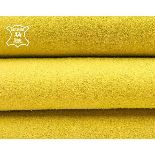 Bright Yellow Suede Pieces // The Size of A Hide 3 - 4 sqft // Genuine Soft Suede Fabric // Velour Material // Celery 998 1.0mm/2.5 oz